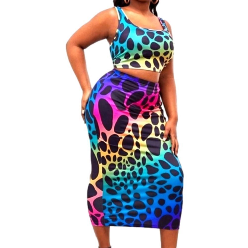 Women's Sexy Print All over 2 Piece Skirt Set sz 1x